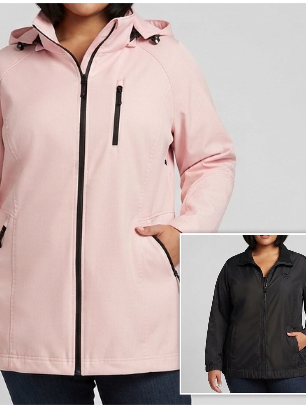 ACTIVE ZONE 2-jackets-in-1 Light Pink Hooded Winter Coat & Lightweight Insert 2X